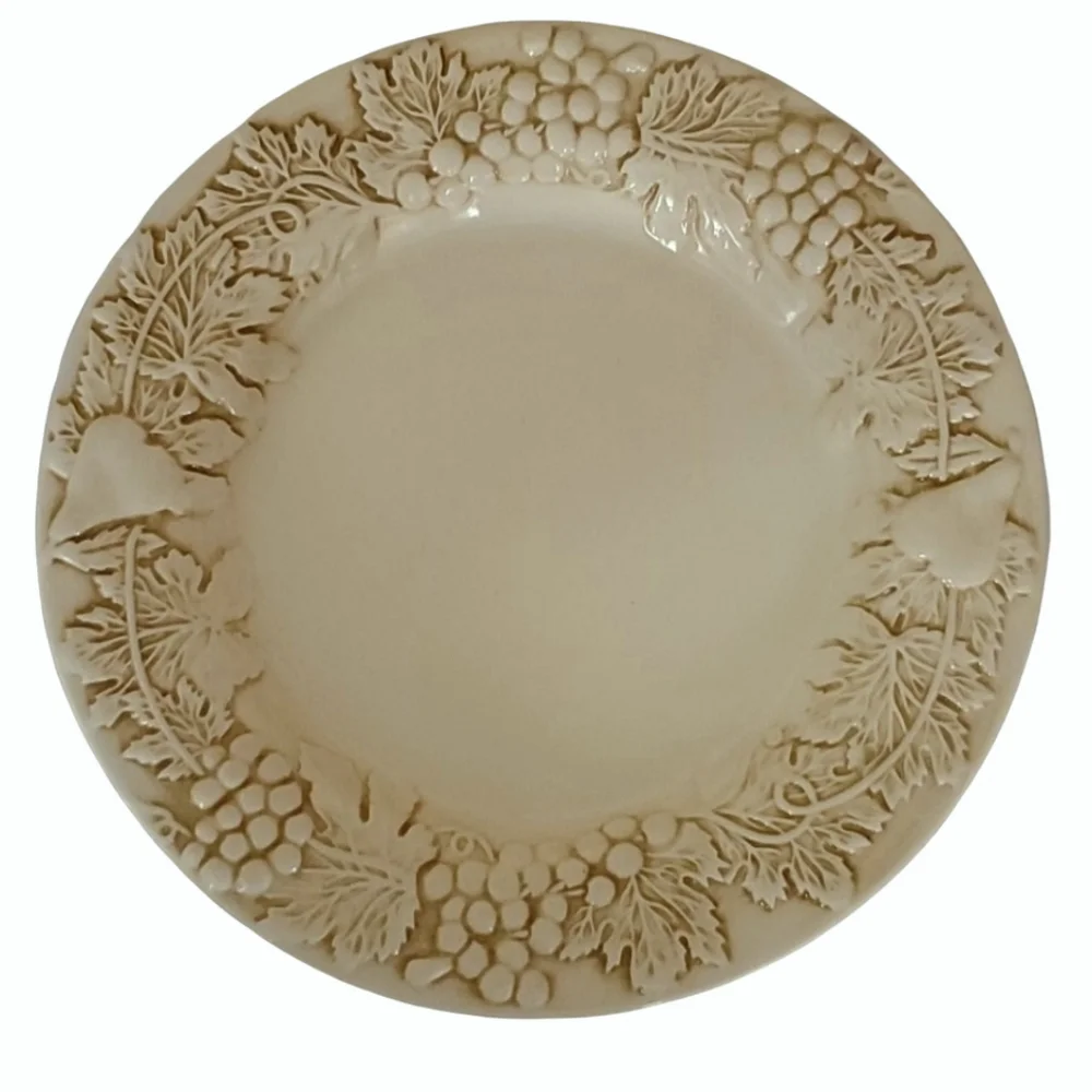 Vintage Ceramic Serving Dish Plate Cream Color With Raised Grapevine around Edge